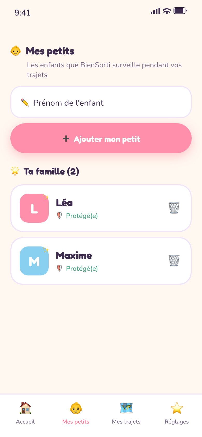 Child profiles in the BienSorti app